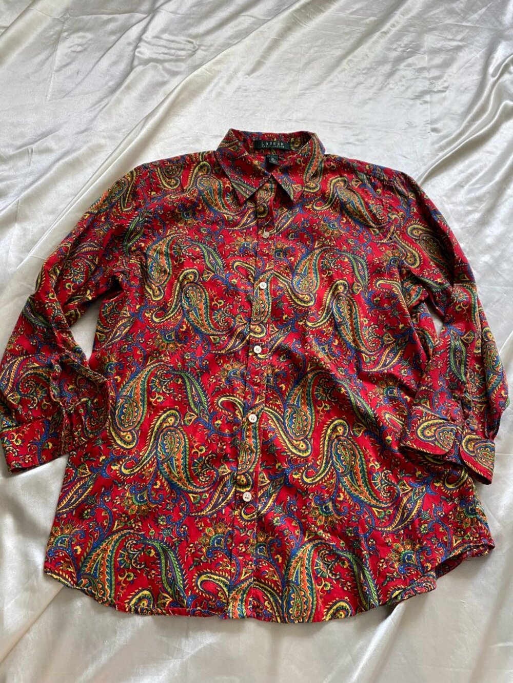Vintage 1990s Ralph Lauren Paisley Multi Color Button Up Boho Medium